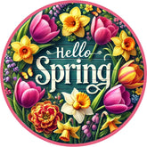 Hello Spring Tulip Daffodil Wreath Sign