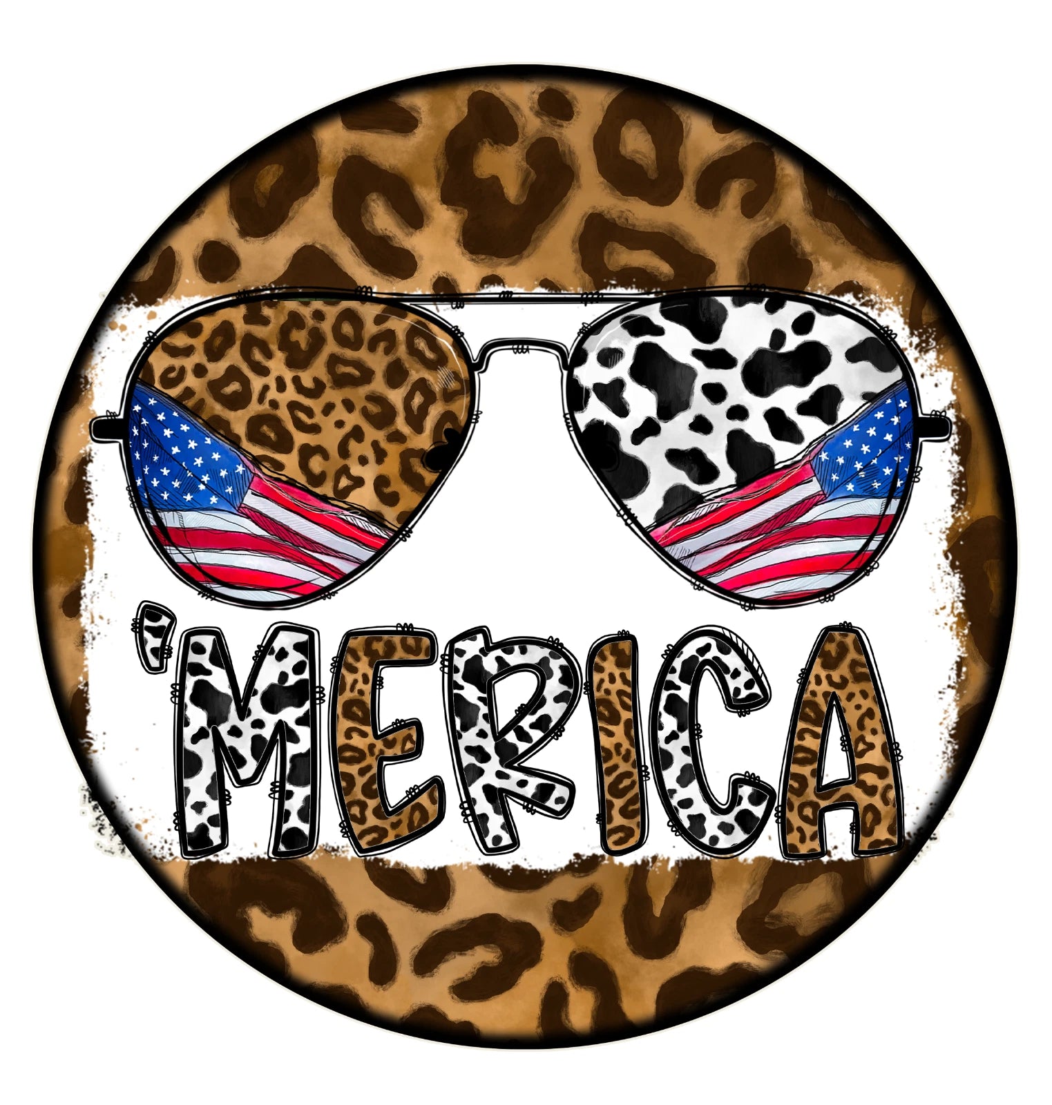Merica Leopard Cow Print Patriotic Wreath Sign