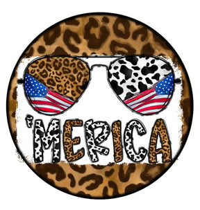 Merica Leopard Cow Print Patriotic Wreath Sign