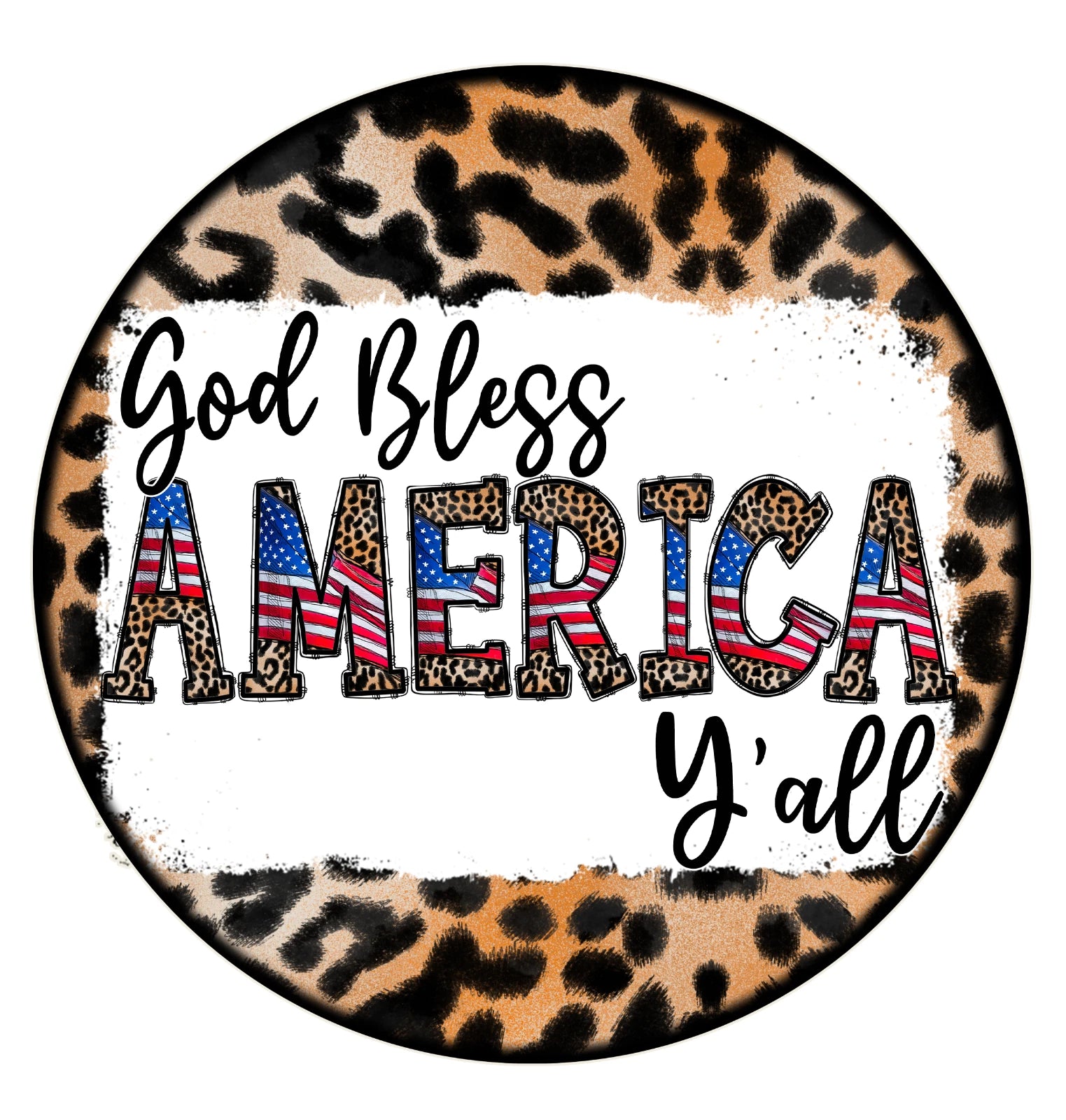 God Bless America Leopard Wreath Sign