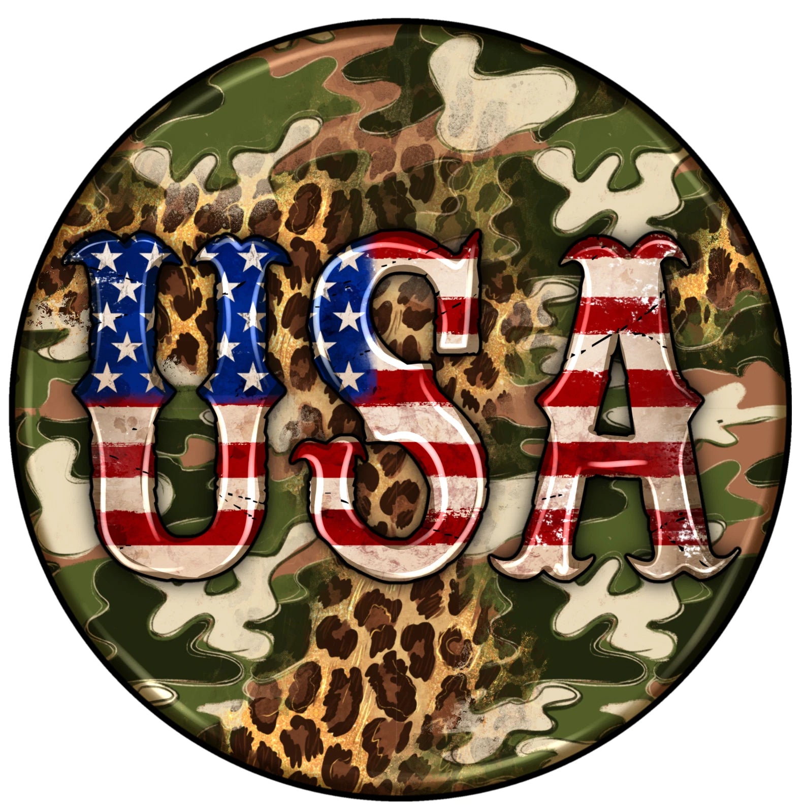 USA Patriotic Camo Leopard Wreath Sign