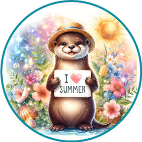 Summer Otter Floral Wreath Sign