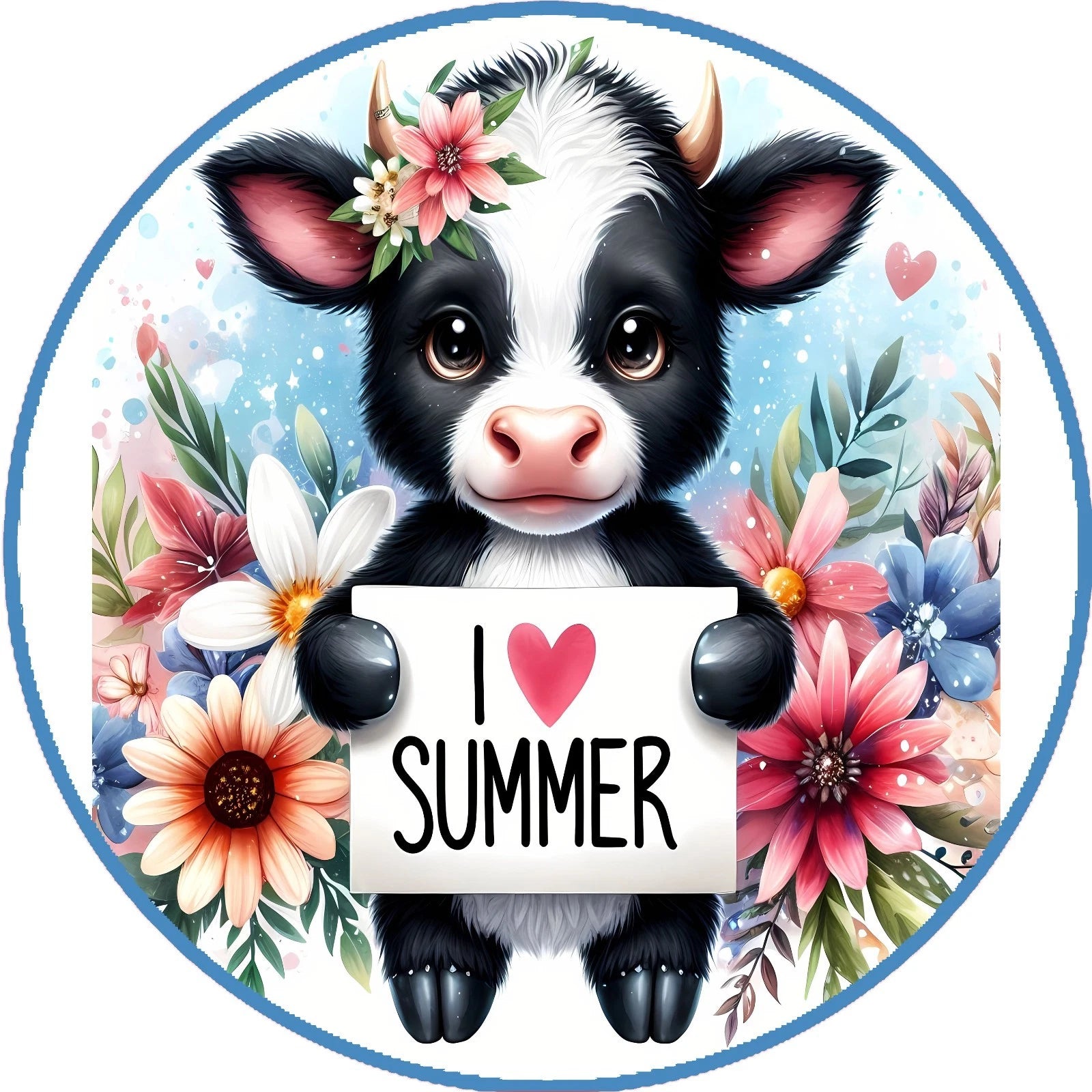 Summer Cow Floral Wreath Sign