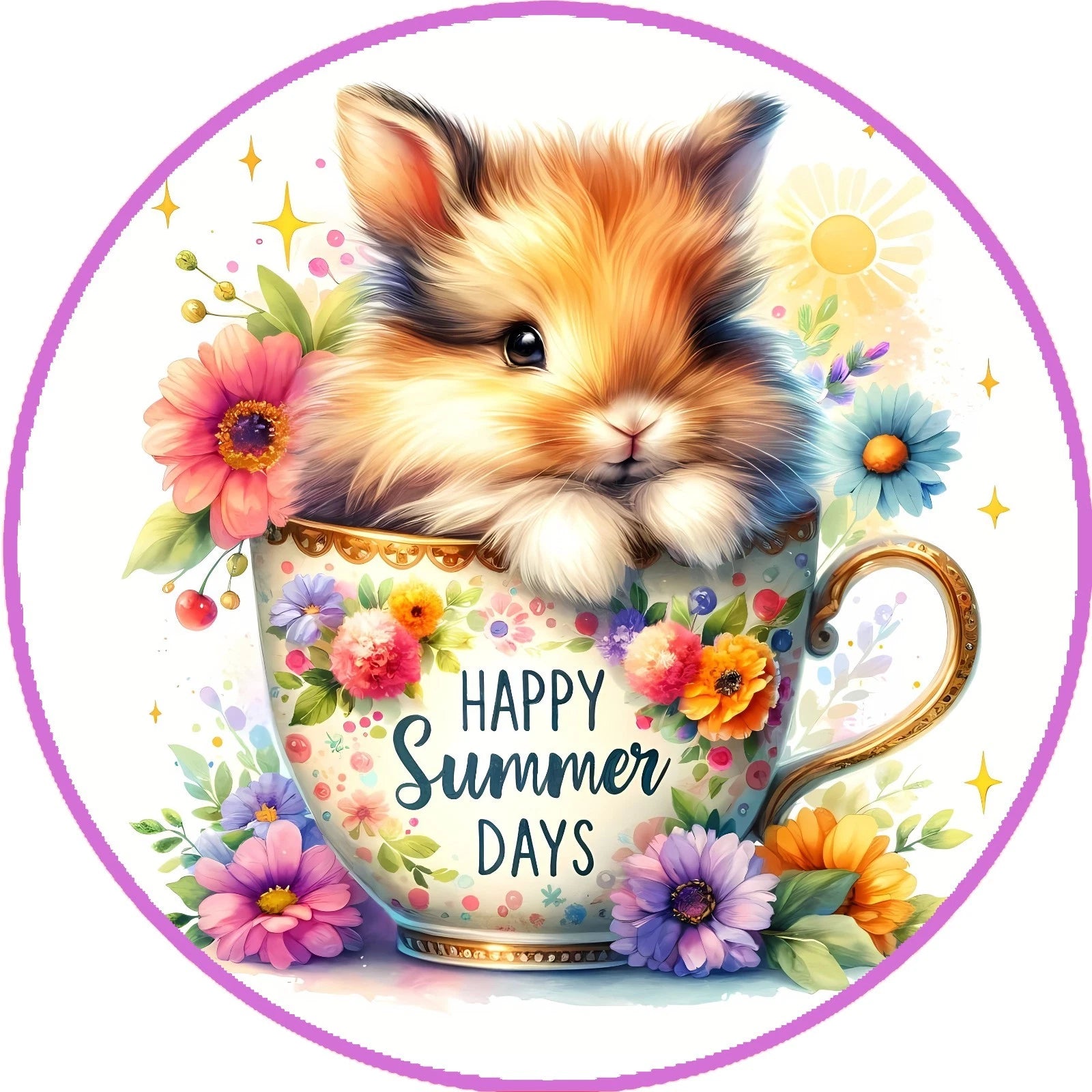 Happy Summer Bunny Floral Wreath Sign