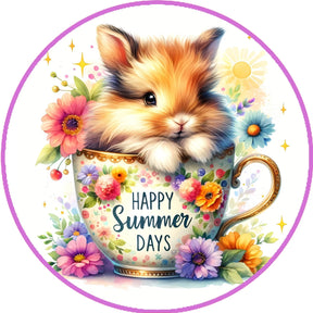Happy Summer Bunny Floral Wreath Sign