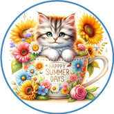 Summer Kitten Sunflower Wreath Sign