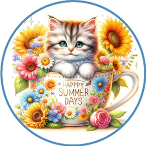 Summer Kitten Sunflower Wreath Sign