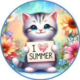 Love Summer Kitten Sunflower Wreath Sign