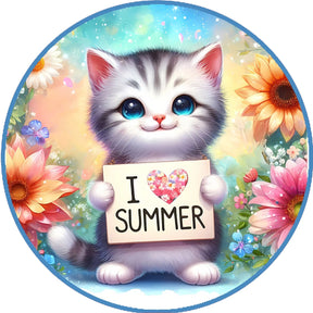 Love Summer Kitten Sunflower Wreath Sign
