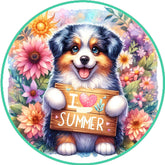 Summer Puppy Floral Wreath Sign
