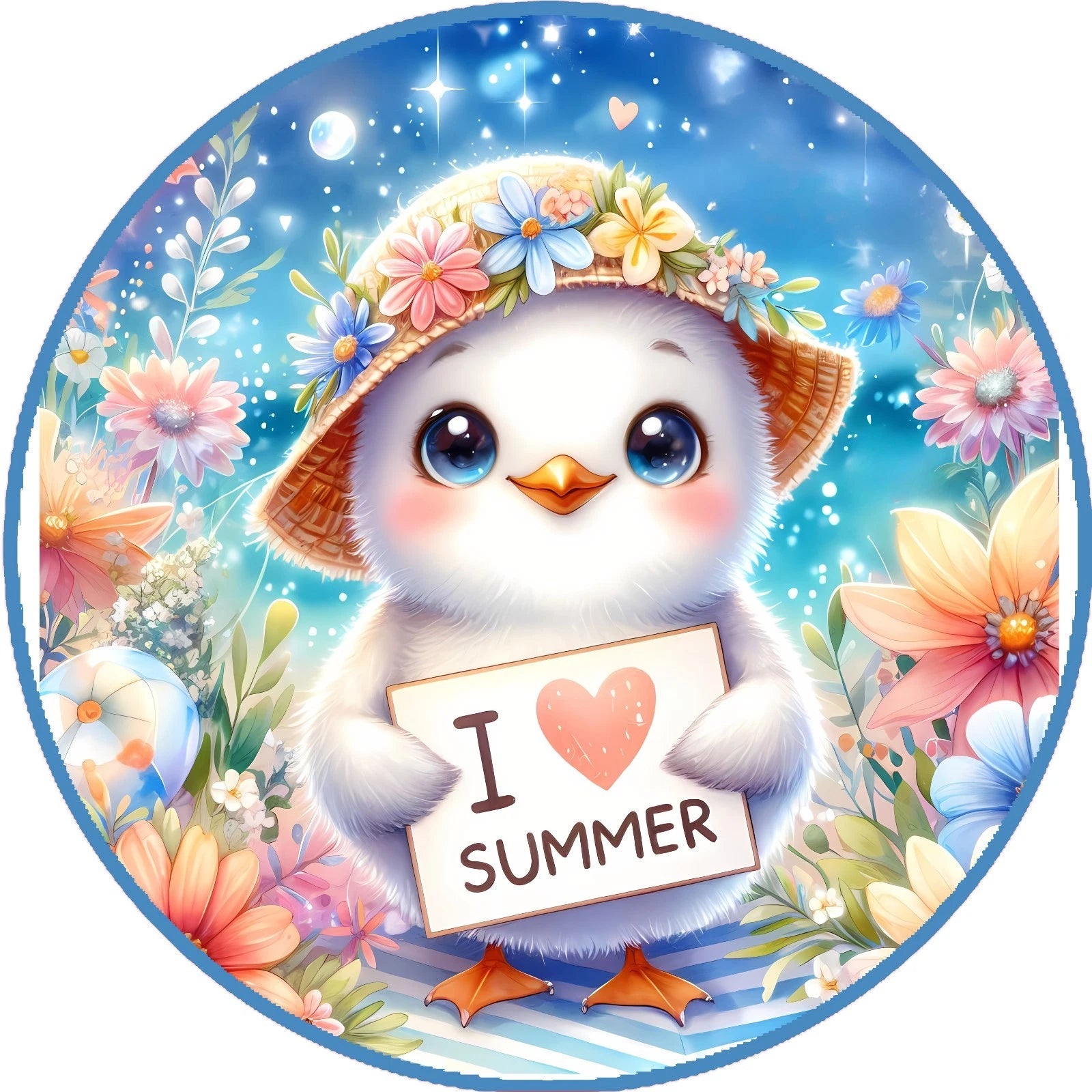 Summer Chick Floral Wreath Sign