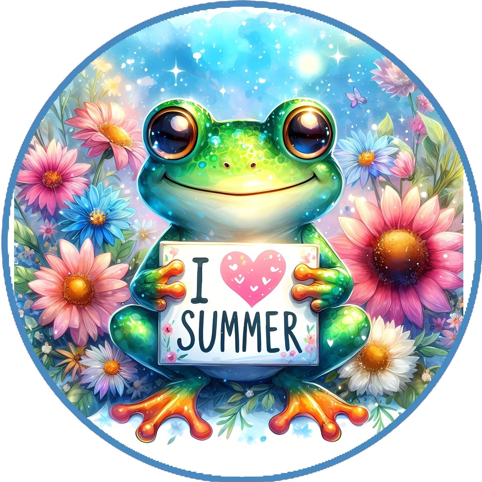 Summer Frog Floral Wreath Sign