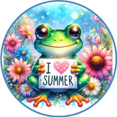 Summer Frog Floral Wreath Sign