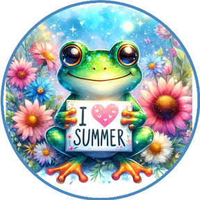 Summer Frog Floral Wreath Sign