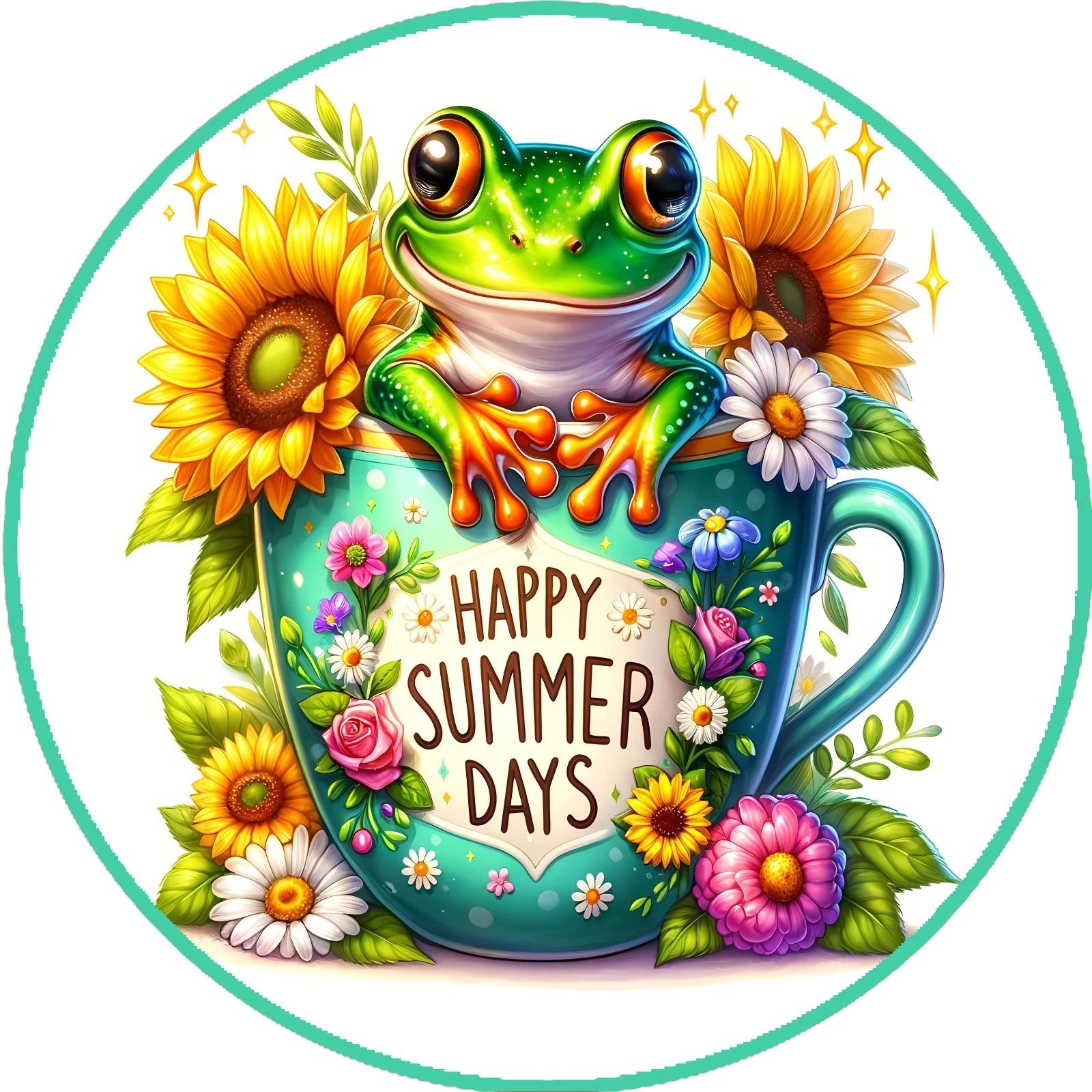 Summer Frog Floral Round Wreath Sign