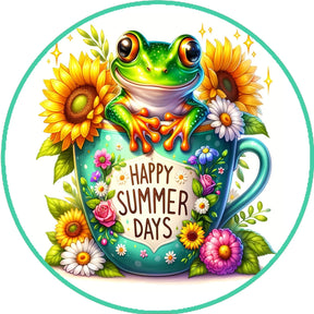 Summer Frog Floral Round Wreath Sign