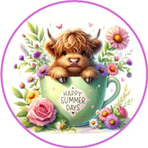 Summer Highland Cow Floral Wreath Sign