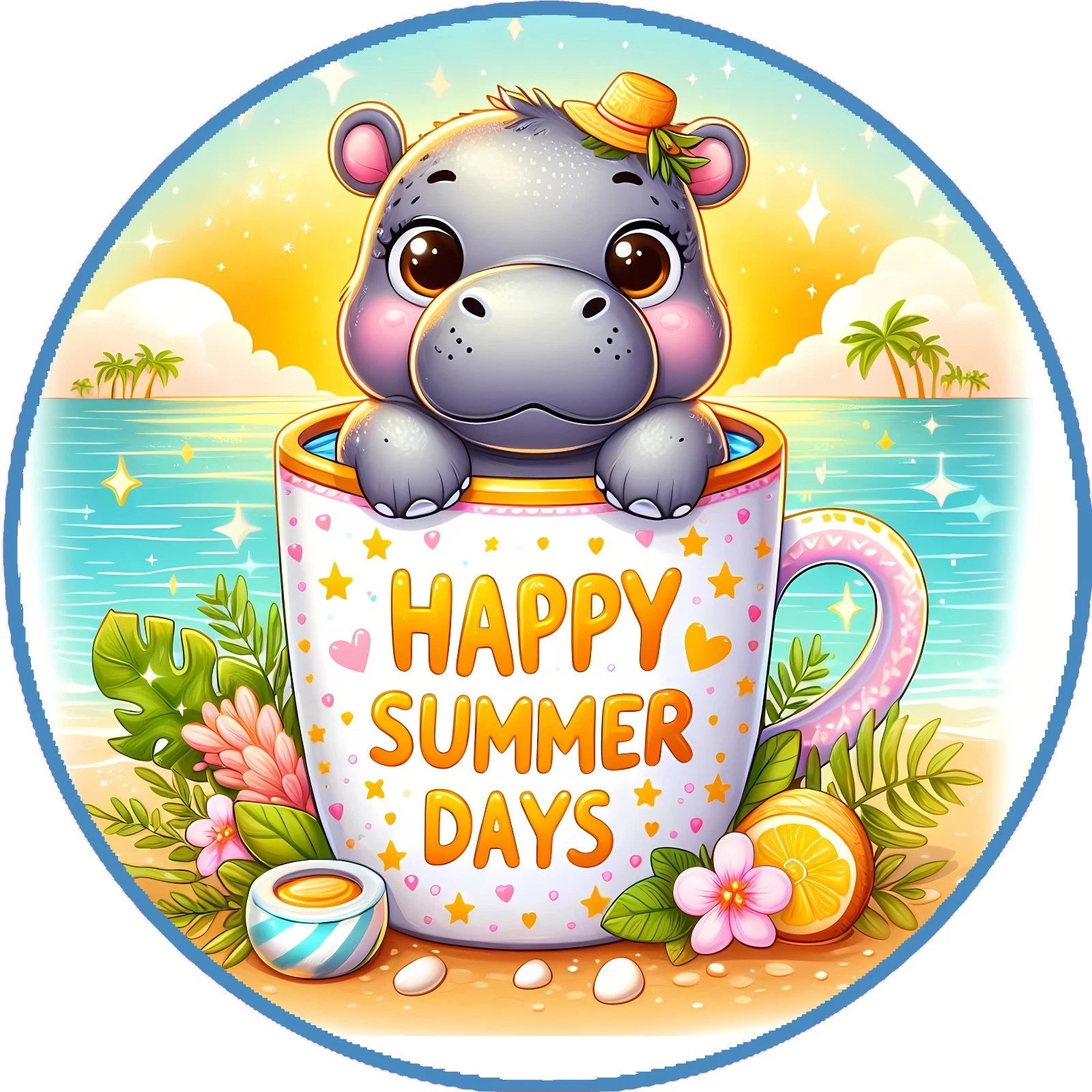 Summer Hippo Beach Wreath Sign