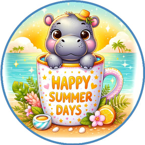 Summer Hippo Beach Wreath Sign