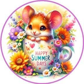 Summer Mouse Floral Wreath Sign