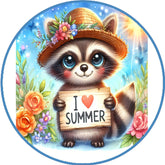 Summer Raccoon Floral Wreath Sign