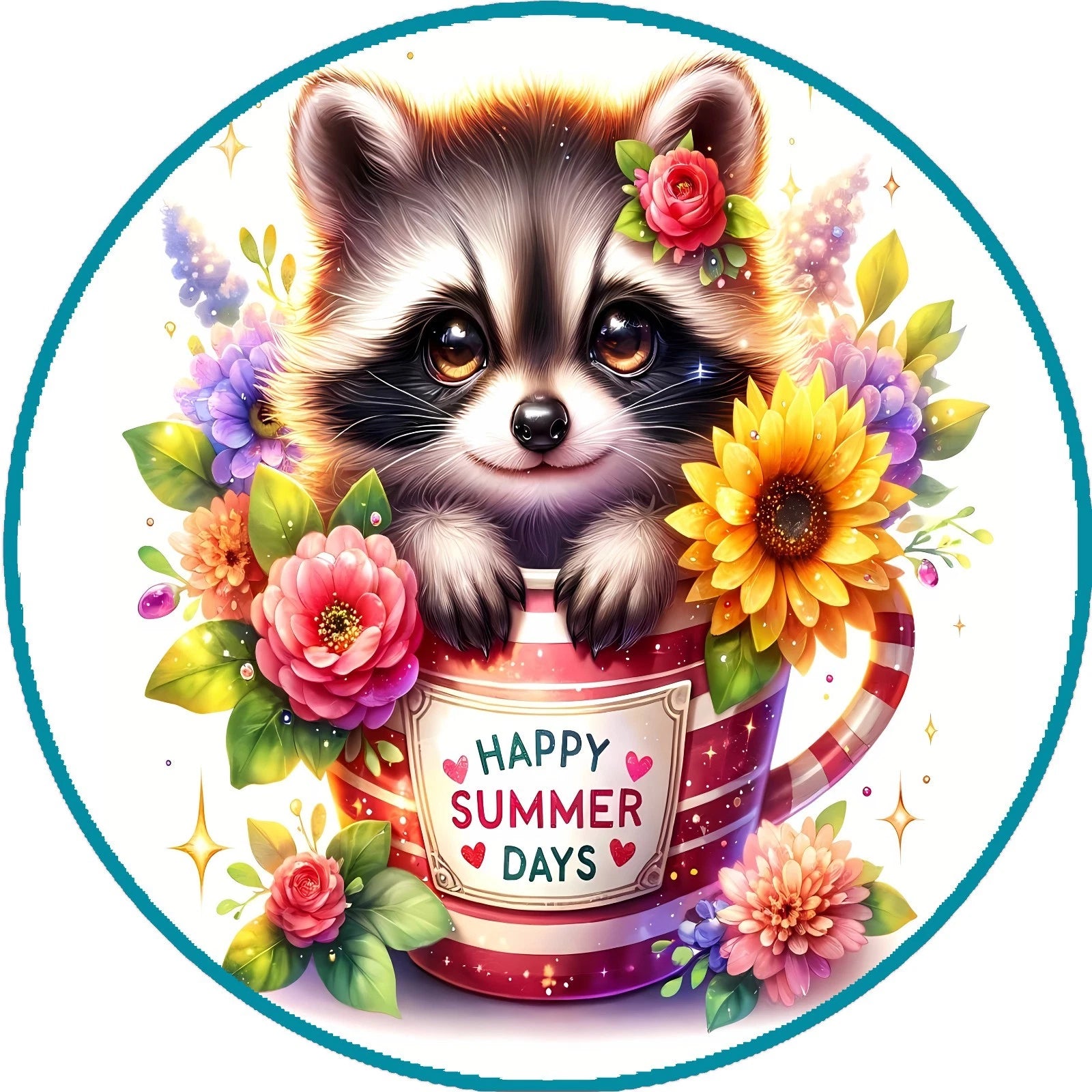 Happy Summer Days Raccoon Floral Wreath Sign
