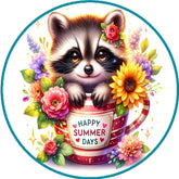 Happy Summer Days Raccoon Floral Wreath Sign