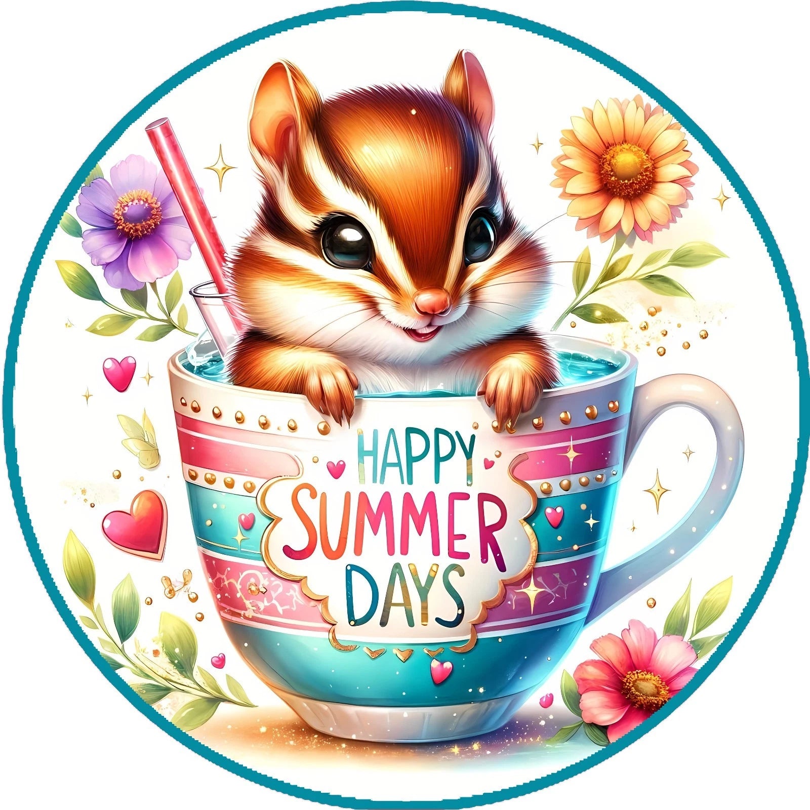 Summer Hamster Teacup Wreath Sign
