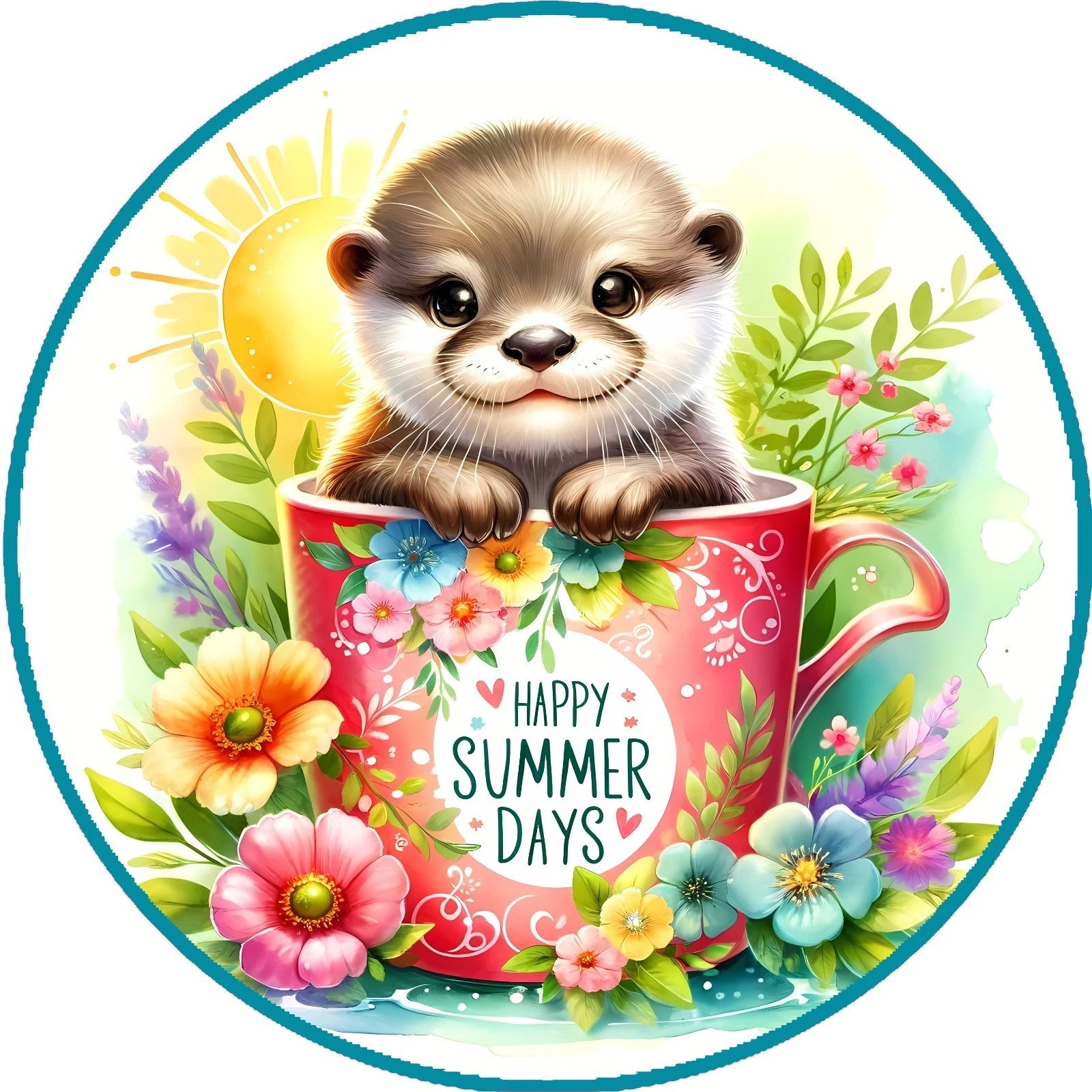 Summer Otter Teacup Wreath Sign