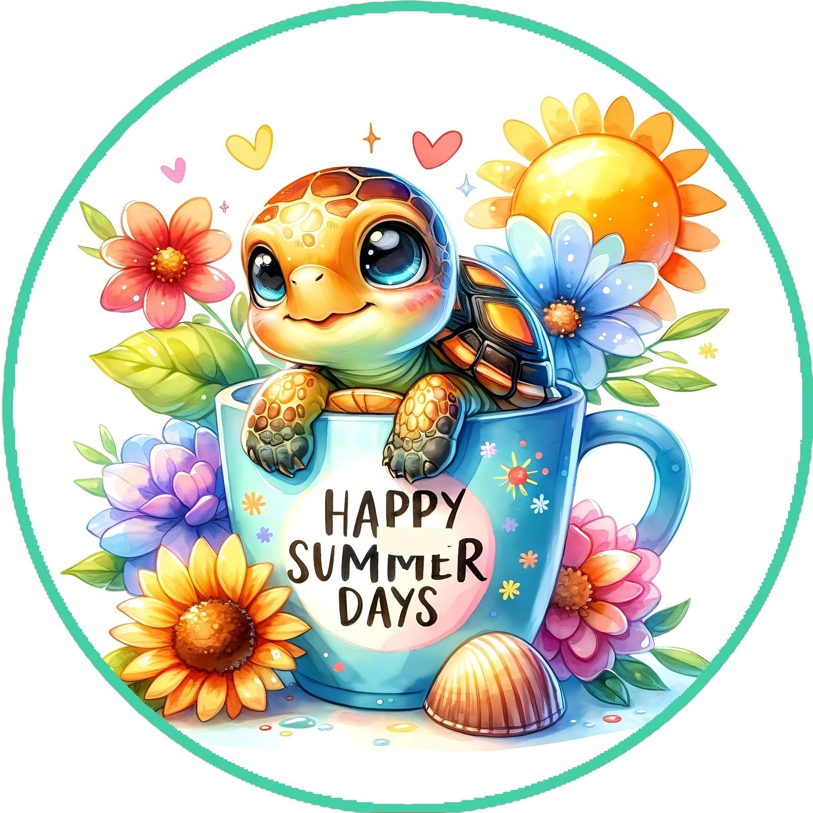 Summer Turtle Teacup Wreath Sign
