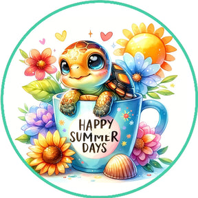 Summer Turtle Teacup Wreath Sign