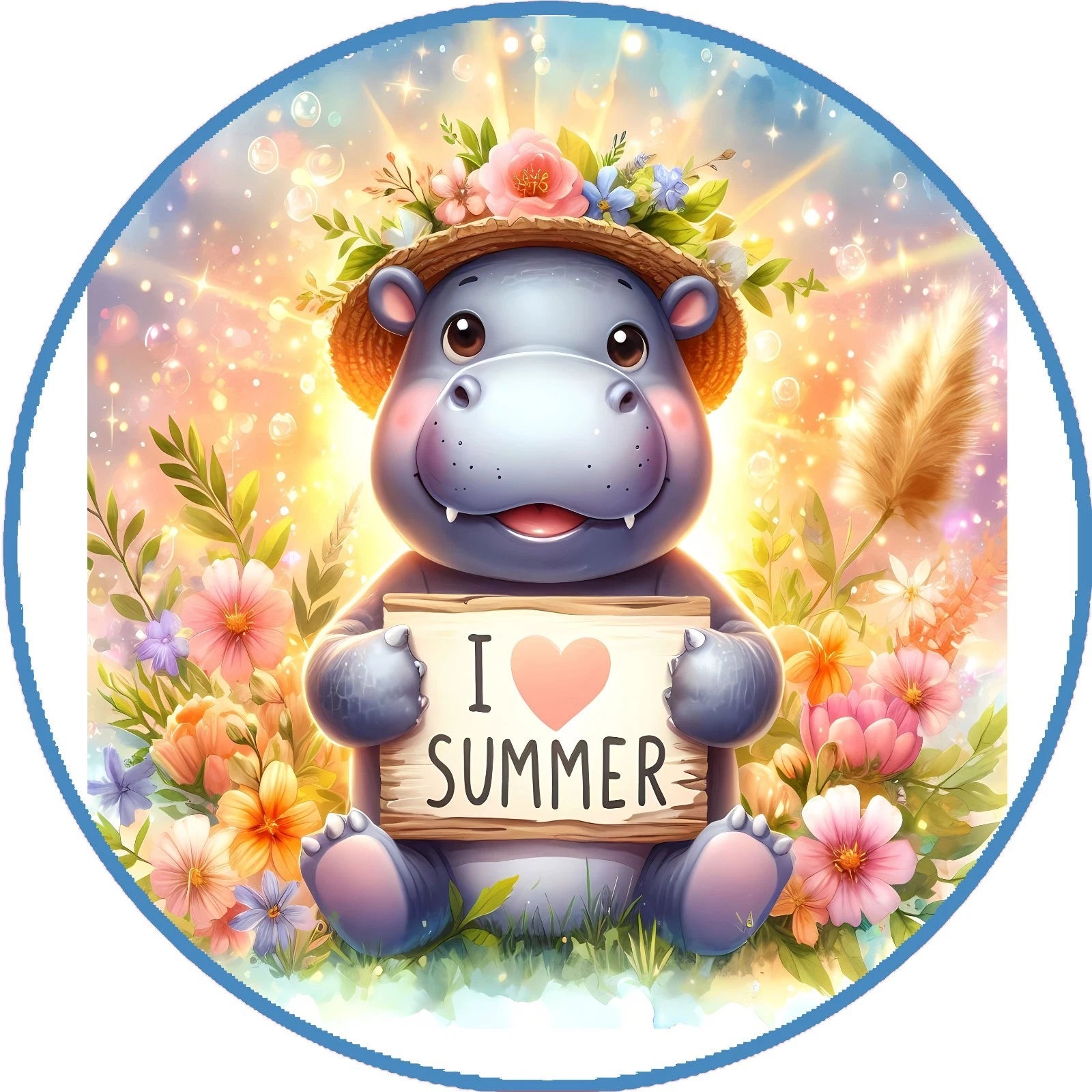 Summer Hippo Floral Wreath Sign