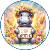 Summer Hippo Floral Wreath Sign