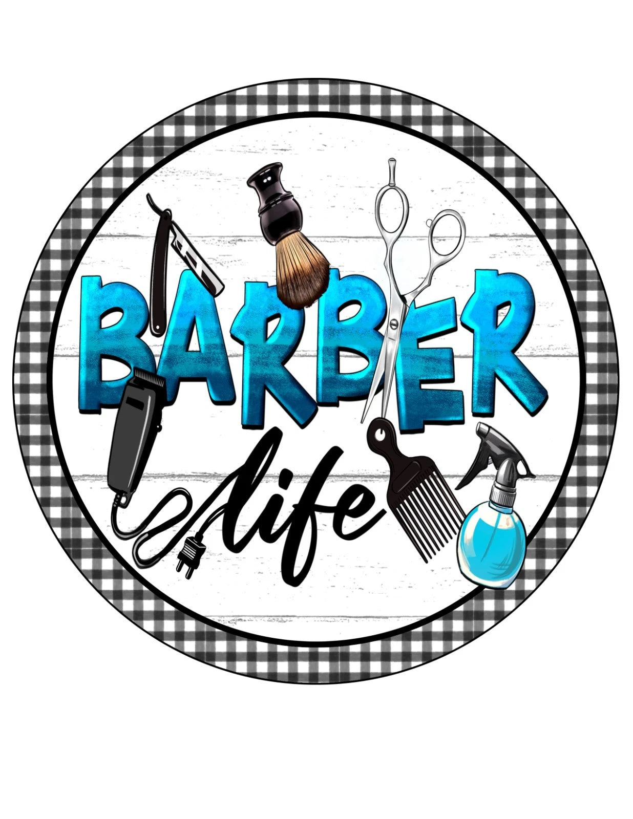 Barber Life Salon Wreath Sign