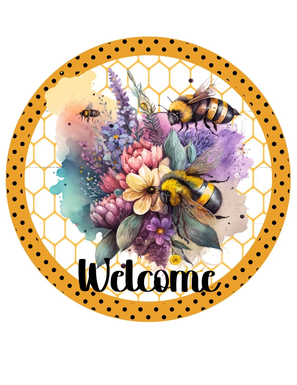 Welcome Bumblebee Floral Wreath Sign