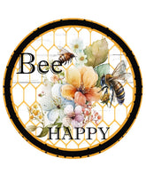 Bee Happy Floral Wreath Sign