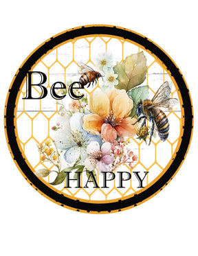 Bee Happy Floral Wreath Sign