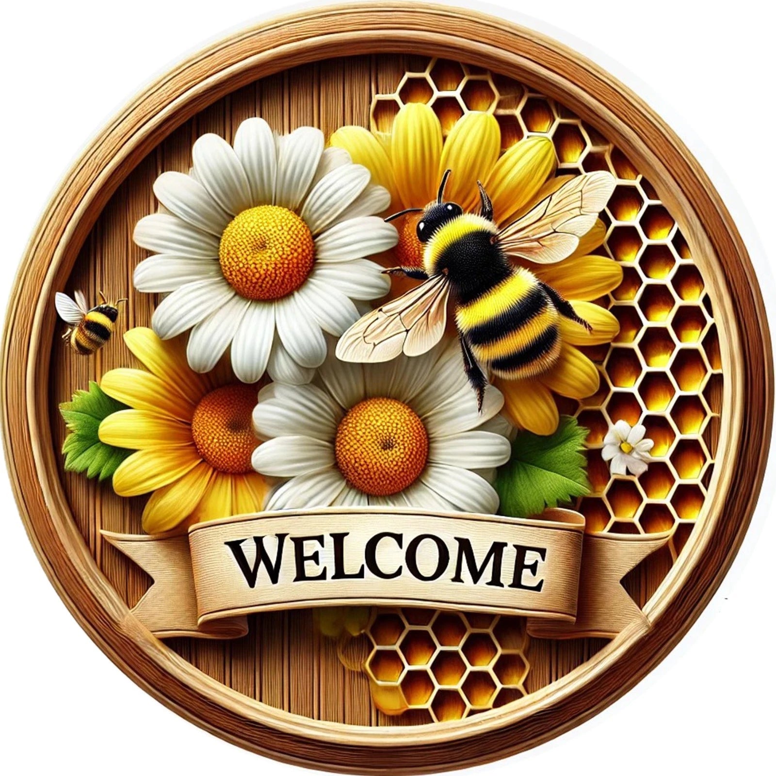 Welcome Bee Daisy Wreath Sign