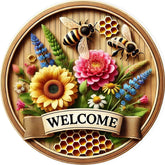 Welcome Bee Daisy Aluminum Wreath Sign