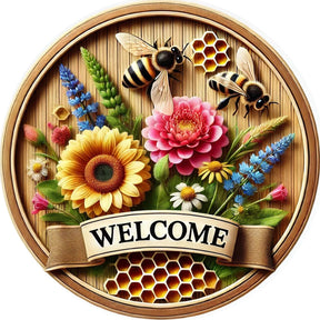 Welcome Bee Daisy Aluminum Wreath Sign
