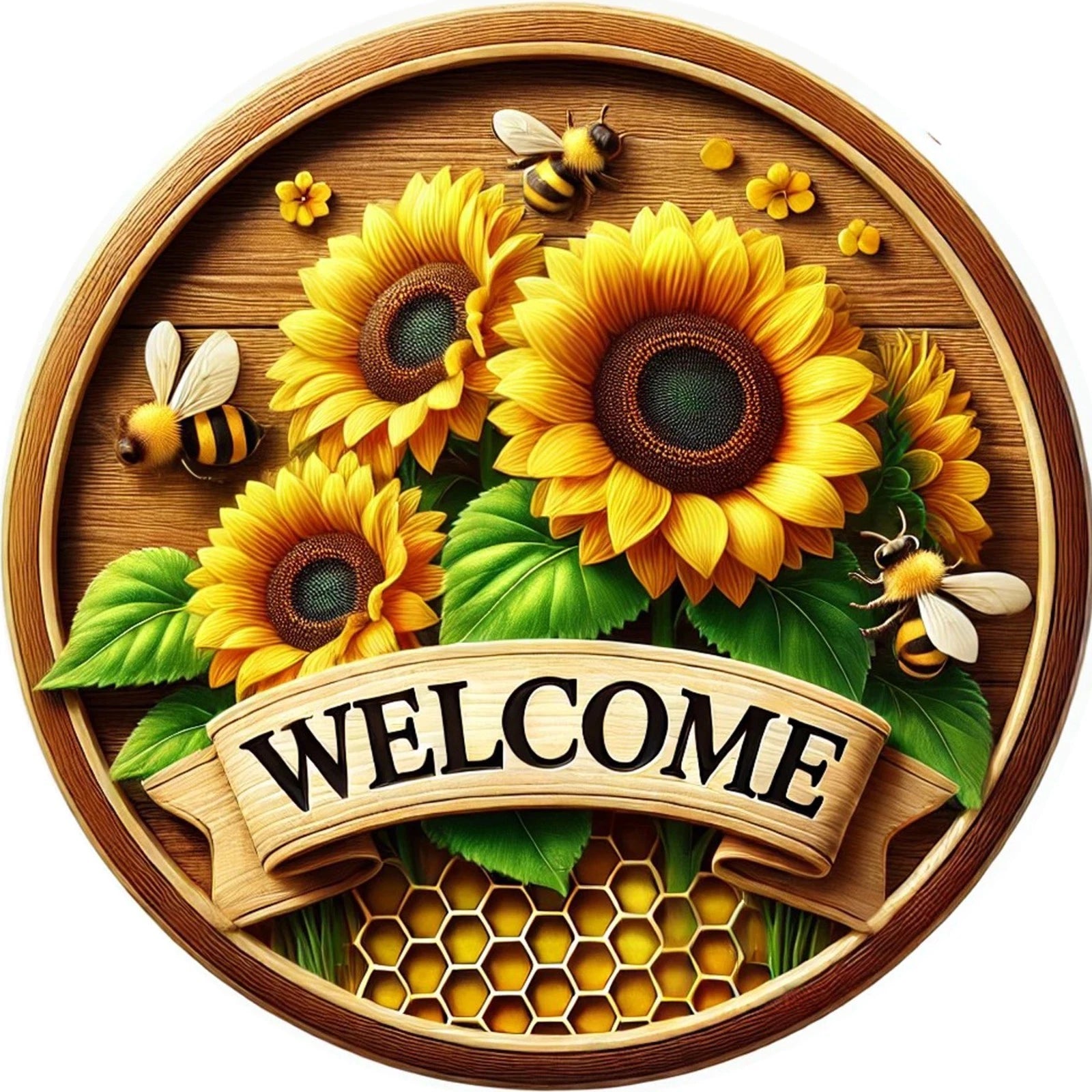Welcome Bee Sunflower Wreath Sign