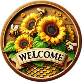 Welcome Bee Sunflower Wreath Sign