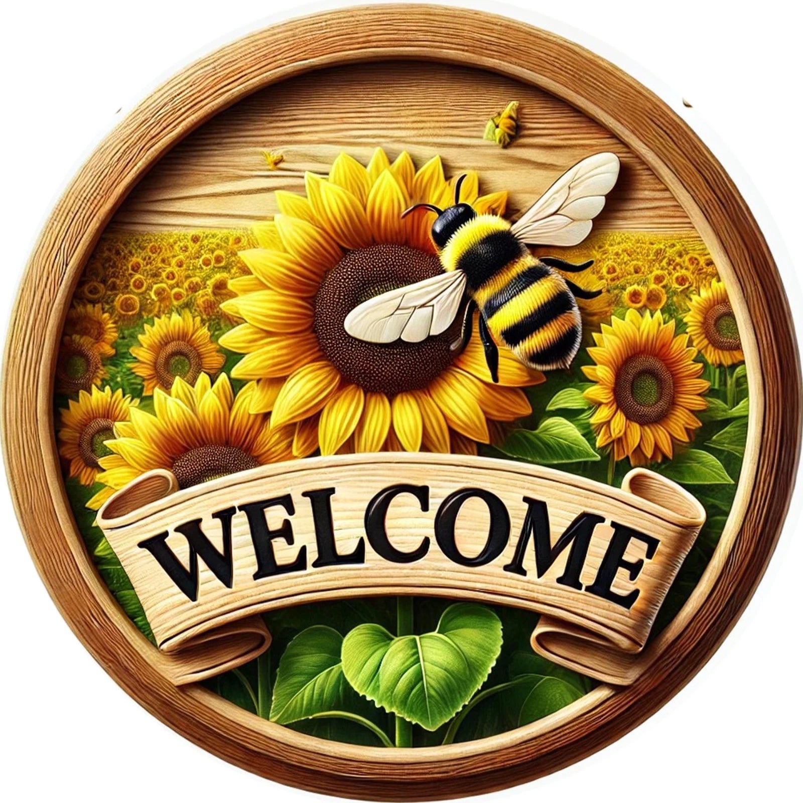 Welcome Bee Sunflower Aluminum Wreath Sign