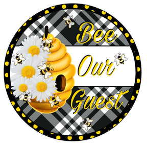 Bee Our Guest Beehive Daisy Wreath Sign