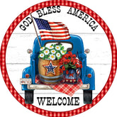 God Bless America Patriotic Truck Wreath Sign