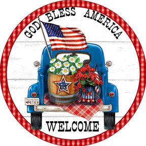 God Bless America Patriotic Truck Wreath Sign