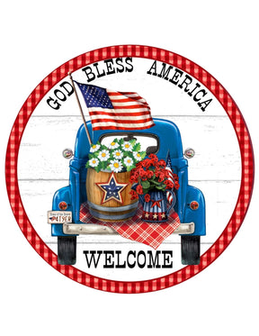 God Bless America Patriotic Truck Aluminum Wreath Sign