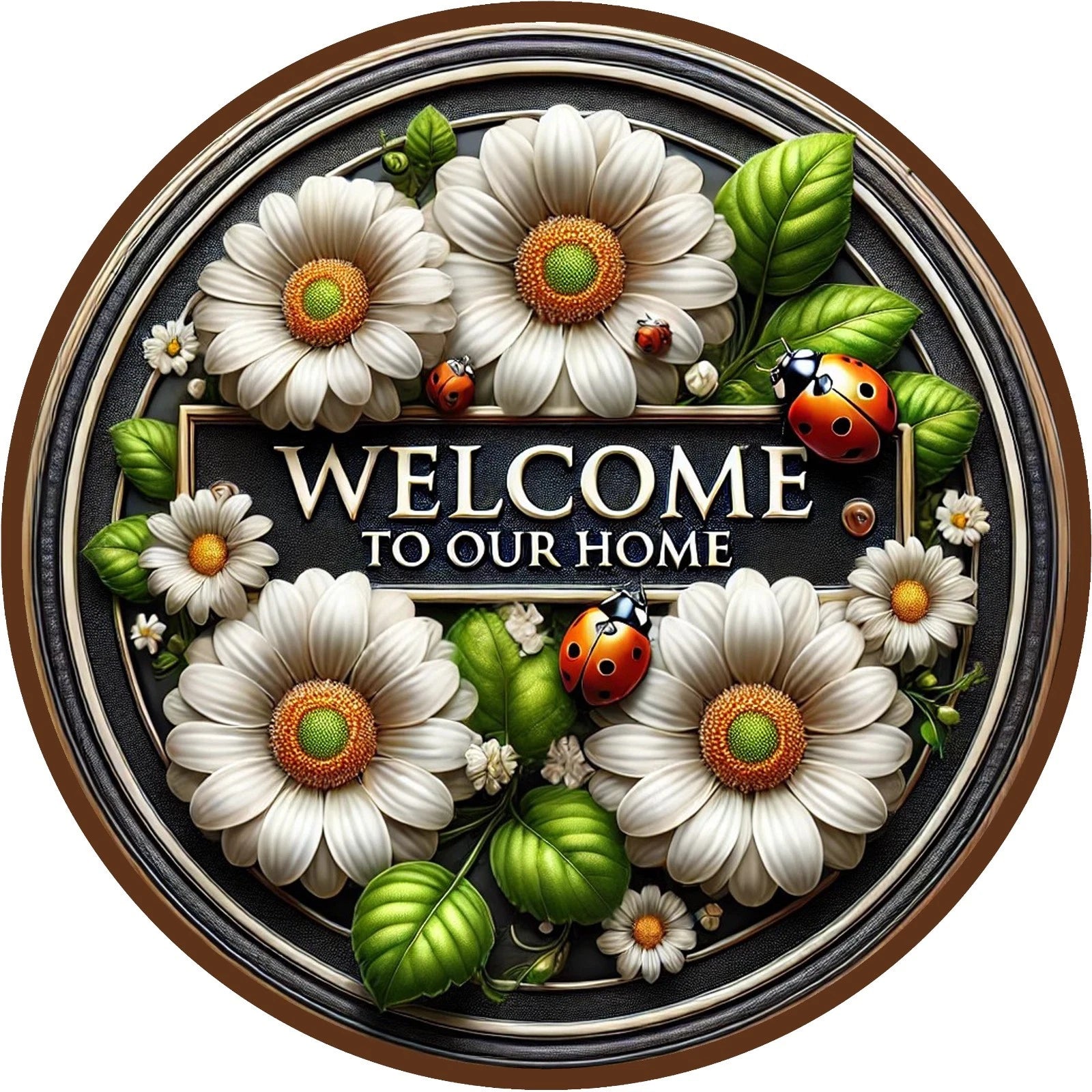 Welcome Home Daisy Ladybug Wreath Sign