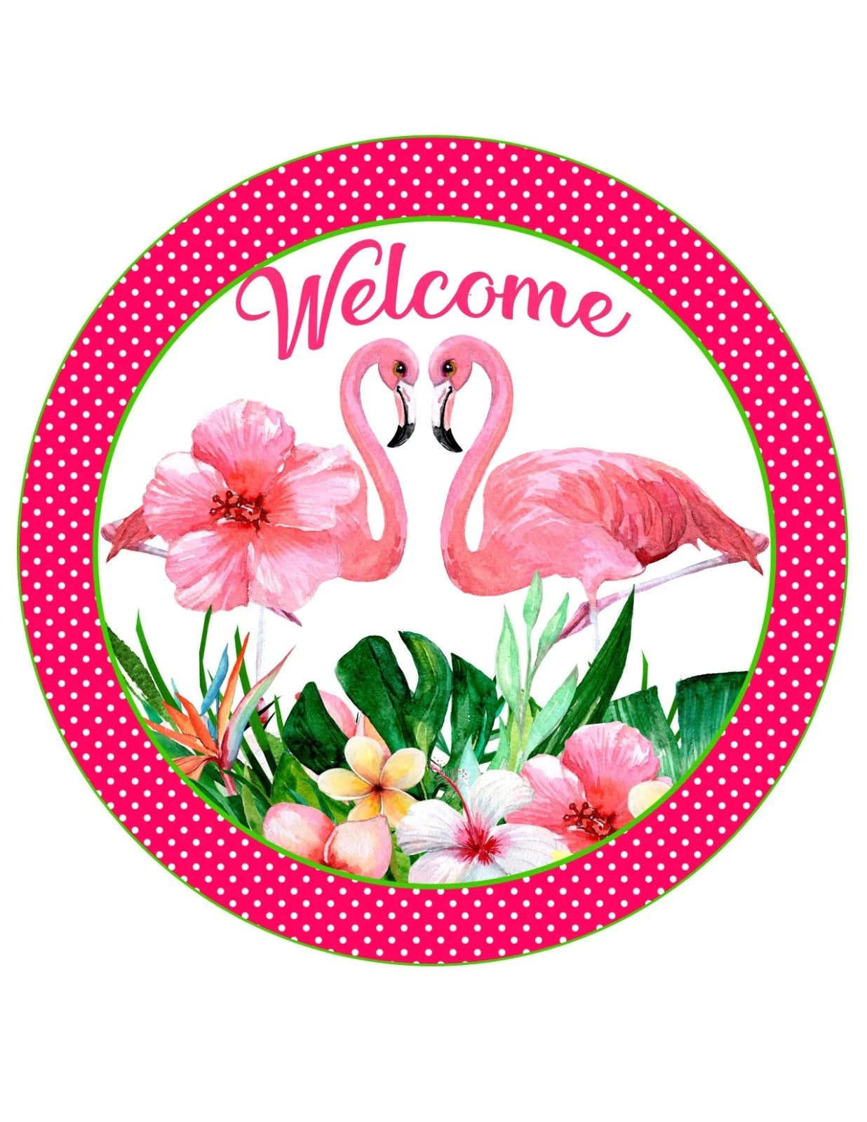 Welcome Pink Flamingo Tropical Wreath Sign