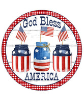 God Bless America Patriotic Mason Jar Wreath Sign